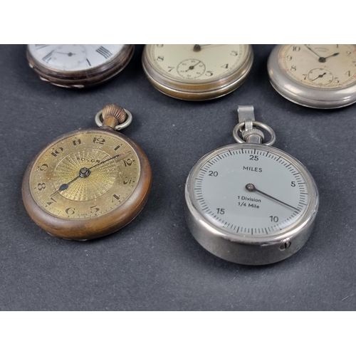 1178 - An open faced key wind pocket watch, 50mm, the case stamped 'fine silver'; together with three other... 