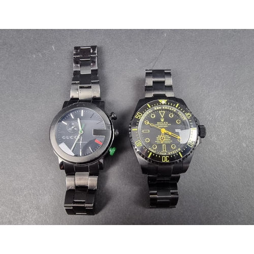 1183 - A Gucci 101M G-Chrono black PVD quartz wristwatch, 44mm; together with another wristwatch. (2)... 