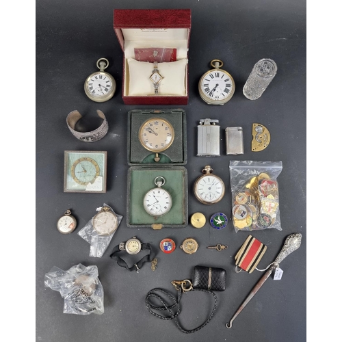 1192 - Six various pocket watches: together with a traveling clock; three wristwatches and other items.... 