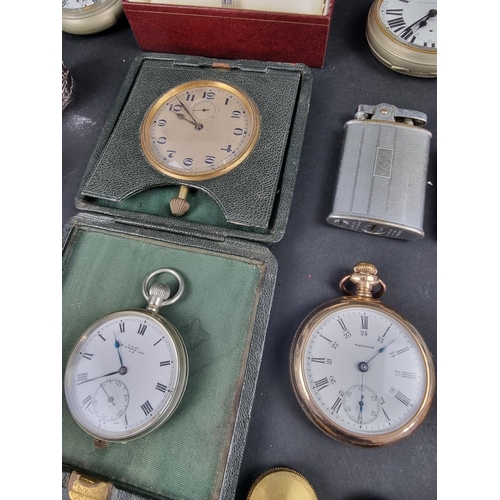 1192 - Six various pocket watches: together with a traveling clock; three wristwatches and other items.... 