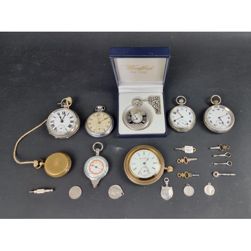 1193 - Six various pocket, traveling and fob watches; and one other item. (8)