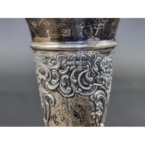 657 - A Victorian silver vase, by W Comyns, London 1900, 16.5cm high, weighted.