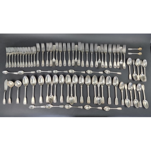 698A - A Victorian canteen of silver fiddle, thread and shell pattern cutlery, the majority by Chawner &... 