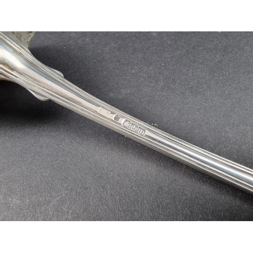 700 - A George III Scottish silver fiddle and thread pattern sifter spoon, Edinburgh 1818, 52g.... 