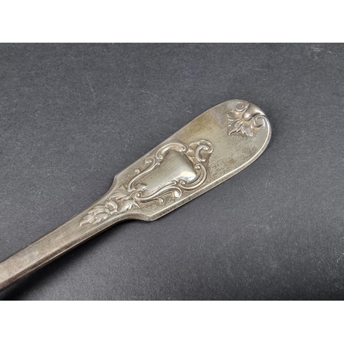 701 - A Victorian silver fiddle pattern basting spoon, by John James Whiting, London 1845, 31cm long, 173g... 