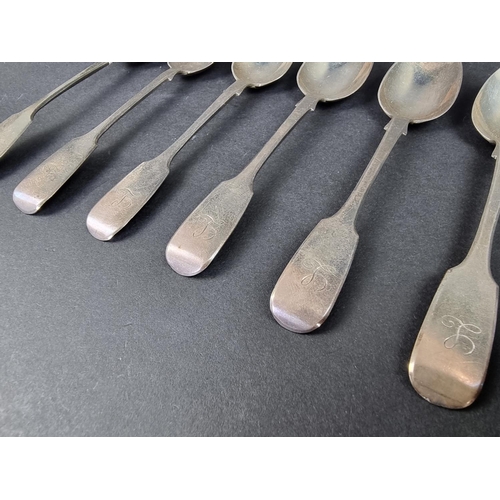 714 - A set of six Victorian silver fiddle pattern teaspoons, by Henry Holland, London 1873, 92g.... 