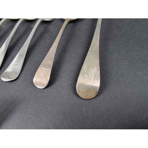 729 - A set of six George III silver Old English pattern table forks, by William Eley I & Wi... 