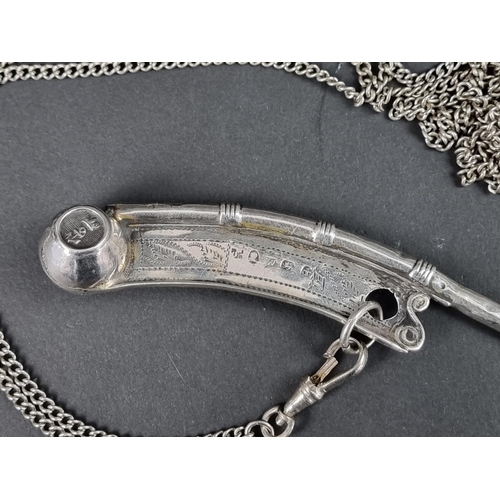 733 - A rare George III silver bosun's whistle, Birmingham, probably 1820, 13.5cm long, 17g, on later meta... 