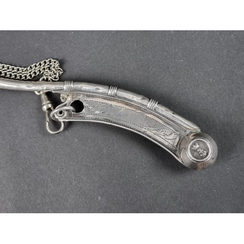 733 - A rare George III silver bosun's whistle, Birmingham, probably 1820, 13.5cm long, 17g, on later meta... 