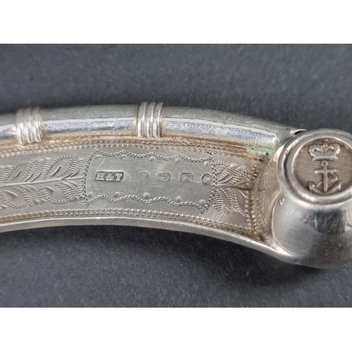 736 - A silver bosun's whistle, by Hilliard & Thomason, 12cm long, 19g.