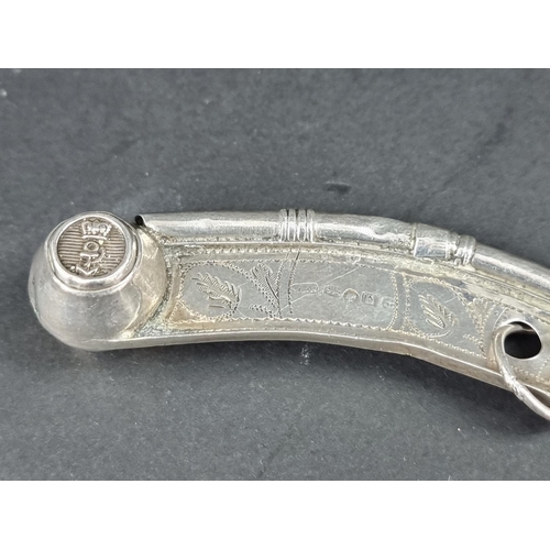 738 - A Victorian silver bosun's whistle, by Yapp & Woodward, Birmingham 1853, 10.5cm long, 13g.... 