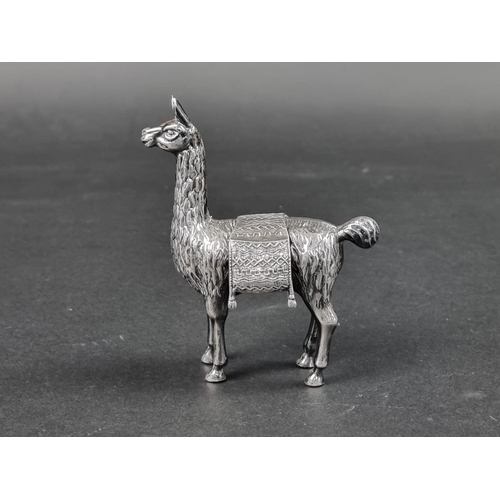 747 - A foreign white metal Llama, stamped '925', 10cm high.