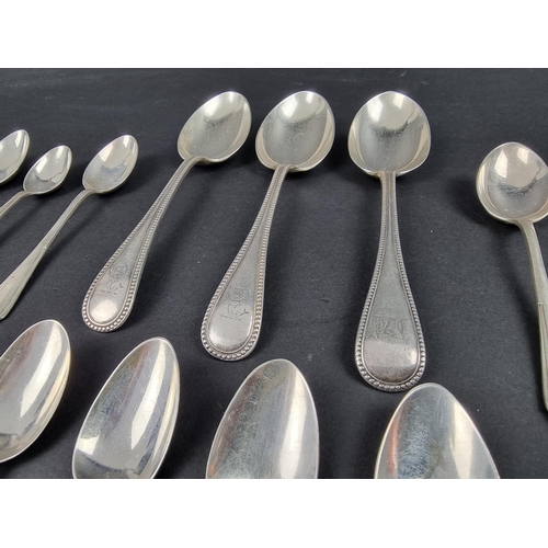 756 - A quantity of Georgian and later silver cutlery, 452g; together with four teaspoons, stamped 'Sterli... 