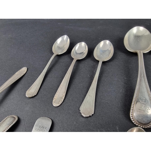 756 - A quantity of Georgian and later silver cutlery, 452g; together with four teaspoons, stamped 'Sterli... 