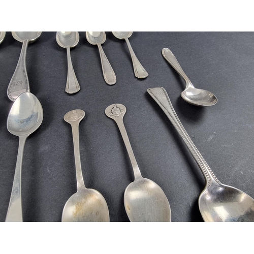 756 - A quantity of Georgian and later silver cutlery, 452g; together with four teaspoons, stamped 'Sterli... 