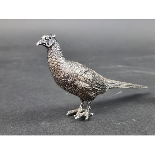 776 - A pair of silver pheasants, by A E Jones, Birmingham 1973, 8cm high, 312g.