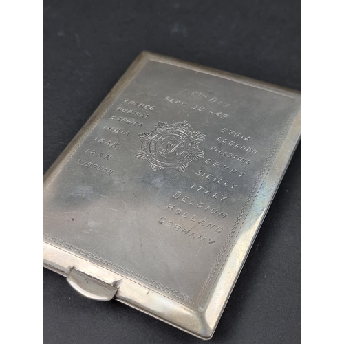 784 - An interesting white metal RASC cigarette case, inscribed 'September 1939-45', 11.5cm long; together... 