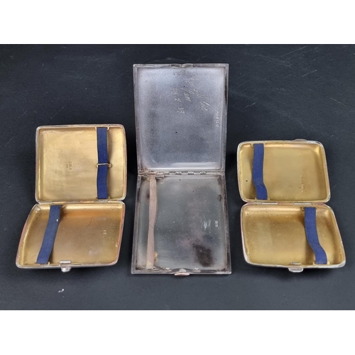 785 - Three silver cigarette cases, gross weight 369g.