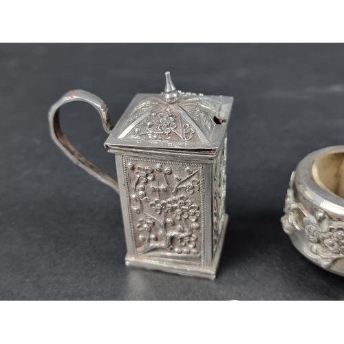 795 - Two Chinese export white metal mustard pots, makers mark Y.L, each approx. 65mm high; together with ... 