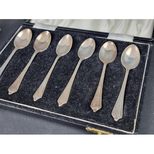 806 - A cased set of six silver coffee spoons, by William Adams Ltd, Birmingham 1959; together with t... 