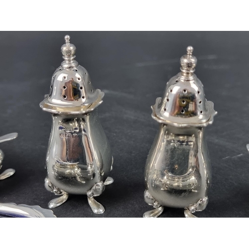 808 - A silver six piece cruet set, by Docker & Burn Ltd, Birmingham 1929; together with three unmatch... 