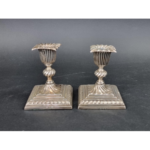 816 - A pair of Victorian silver dwarf candlesticks, by James Dixon & Sons Ltd, Sheffield 1892, 10.5cm... 