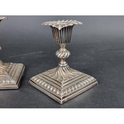 816 - A pair of Victorian silver dwarf candlesticks, by James Dixon & Sons Ltd, Sheffield 1892, 10.5cm... 