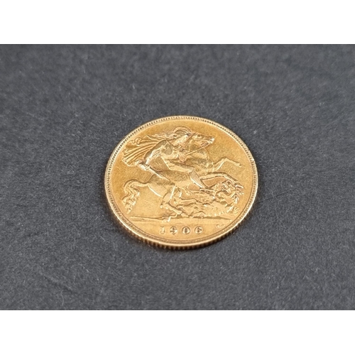 846 - Coins: an Edward VII 1906 gold half sovereign.