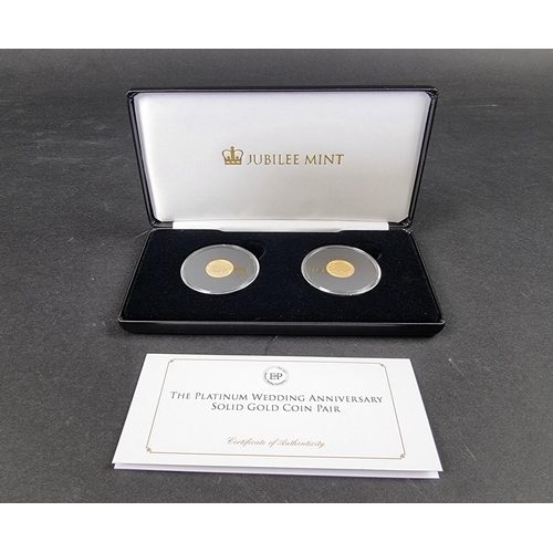 854 - Coins: a cased 2017 Alderney 'The Platinum Wedding Anniversary' 9ct proof-like gold pair of twenty f... 