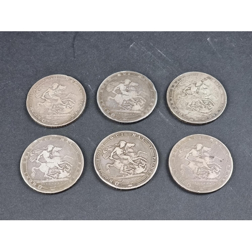 862 - Coins: six George III silver crowns, three 1819, three 1820. (6)