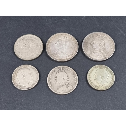 863 - Coins: two Victoria silver double florins, 1887 and 1889; together with four other silver coins. (6)... 