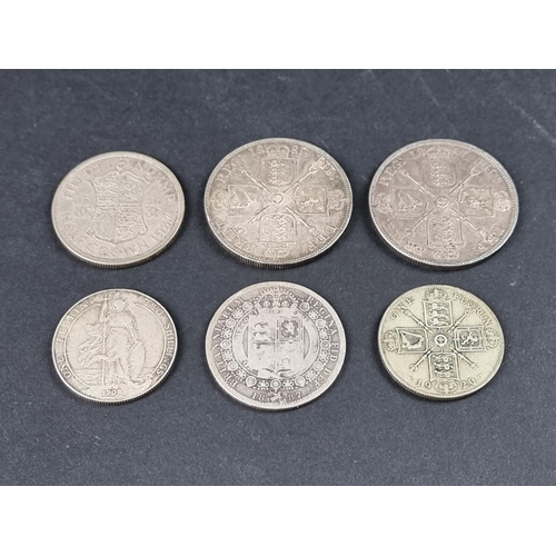 863 - Coins: two Victoria silver double florins, 1887 and 1889; together with four other silver coins. (6)... 