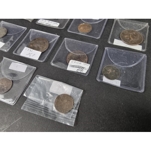 878 - Coins: seven George II to Victoria copper coins, to include a 1731 ha'penny; and an 1813 Isle of Man... 