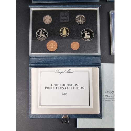 890 - Coins: three Royal Mint 'UK Proof Coin Collections', 1988, 1996 and 1999; together with a 2007 Diamo... 