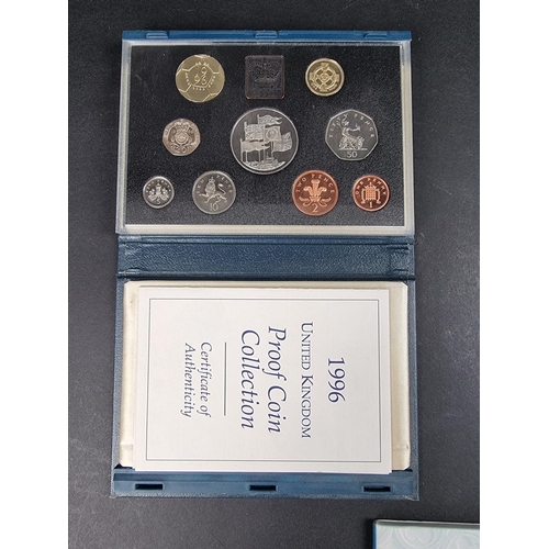 890 - Coins: three Royal Mint 'UK Proof Coin Collections', 1988, 1996 and 1999; together with a 2007 Diamo... 