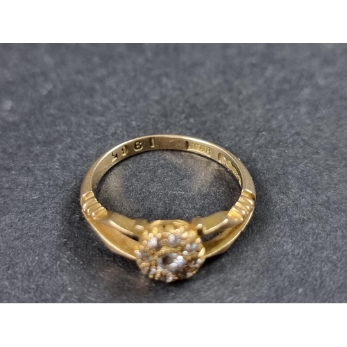 912 - An Edwardian 18ct gold diamond cluster ring, set nine old cut diamonds, Sheffield 1909, size M, gros... 