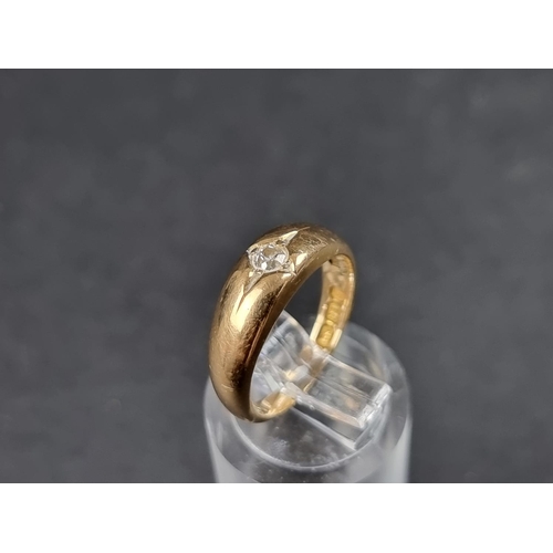 915 - A Victorian 18ct gold gypsy ring, set old cut diamond, size I 1/2, Birmingham 1890, gross weight 4.8... 