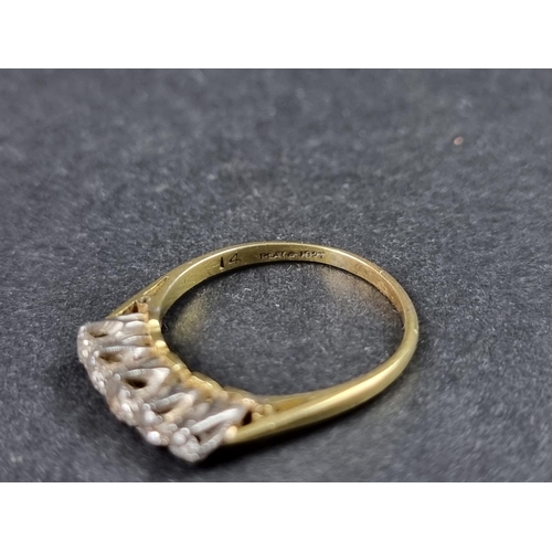 918 - A yellow metal diamond five stone ring, stamped 'Plat & 18ct', size M 1/2.