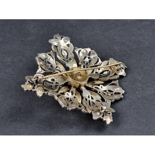 957 - An impressive early 20th century Sri Lankan white and yellow metal brooch, set blue and pink sapphir... 