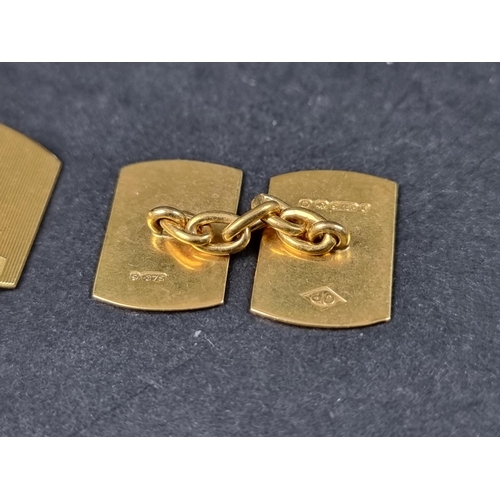 966 - A pair of 9ct gold cufflinks, by Owen Powell, Birmingham 1938, the panels 15.9 x 11mm, 4.7g, cased.... 