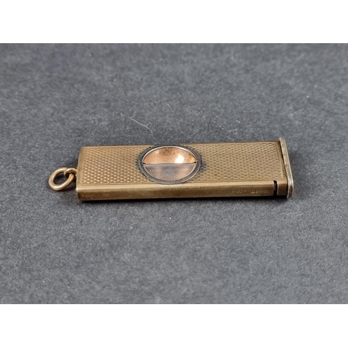 972 - A 9ct gold and steel cigar cutter, having engine turned decoration, by W.M Ltd, Birmingham 1967, 53m... 