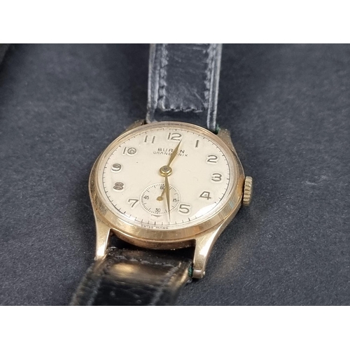 1187 - A vintage Buren Grand Prix 9ct gold manual wind wristwatch, 30mm, the back engraved 'Imperial Chemic... 