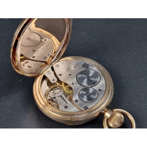 1173 - A gold plated open faced stem wind pocket watch, 51mm, the dial signed Thos Russell & Son Liverp... 