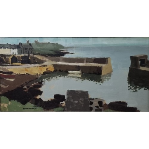 1308 - Donald Mclntyre, 'Calm Day, Craster', signed, labelled verso, acrylic, 40 x 80cm.Provenence: Thacker...