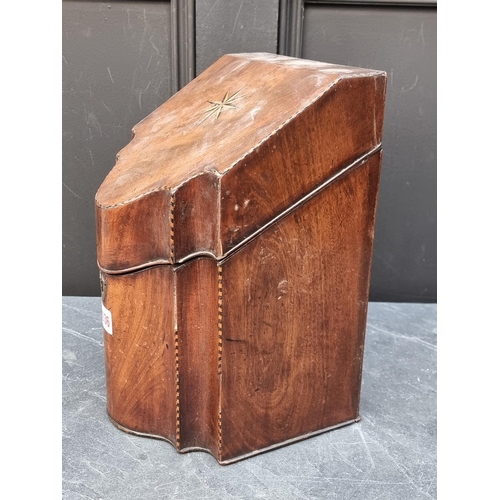 1036 - A George III mahogany and inlaid knife box, 21cm wide, (interior converted). 