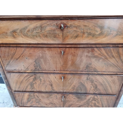 1043 - A 19th century Continental figured mahogany chest of drawers, 102cm wide.  ... 