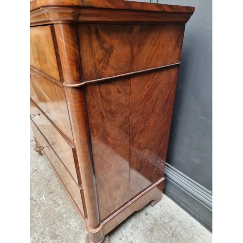 1043 - A 19th century Continental figured mahogany chest of drawers, 102cm wide.  ... 