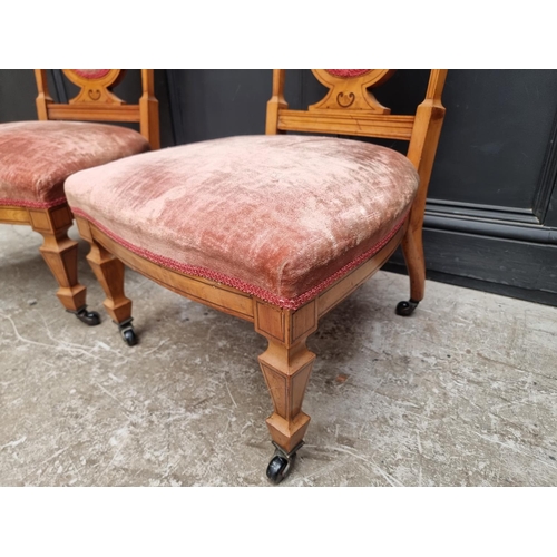 1084 - A pair of late Victorian satinwood and inlaid occasional salon chairs. (2)