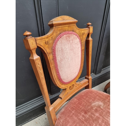 1084 - A pair of late Victorian satinwood and inlaid occasional salon chairs. (2)