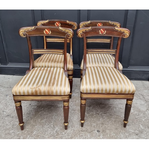 1086 - A set of four George IV faux grained and parcel gilt bar back dining chairs. (4)... 